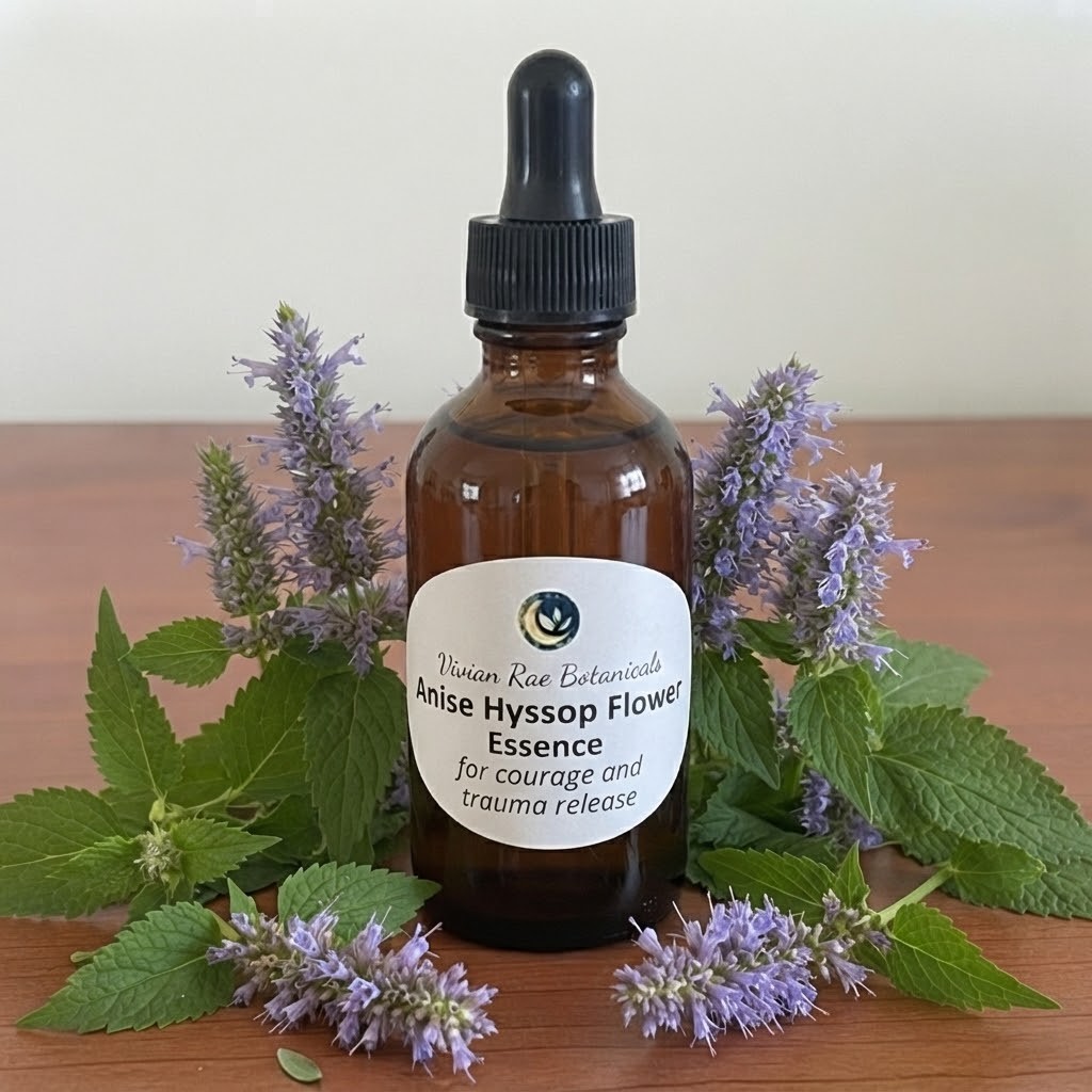 Bottle of Anise Hyssop Flower Essence among anise hyssop flowers